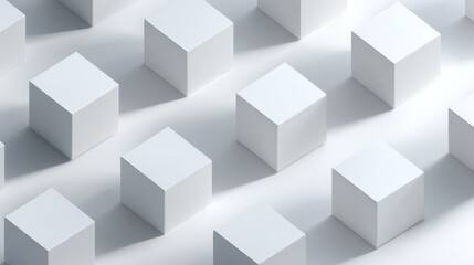 Poster - A geometric arrangement of blank white cubes casting subtle shadows, ideal for modern design and creative projects.