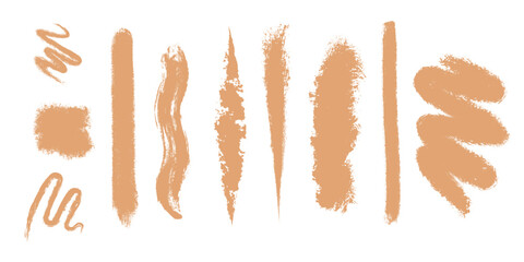 Poster - Brush strokes in various shapes and sizes all in a tan color arranged horizontally on a white background
