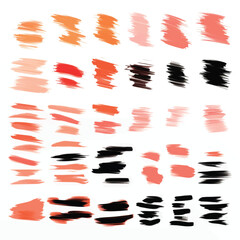 Poster - Array of varied brush strokes in shades of orange pink and black presented on a clean white background