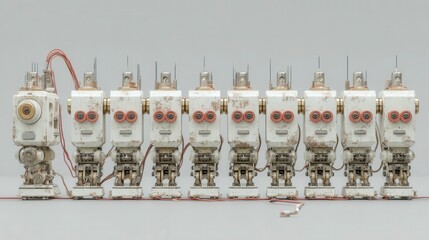 Wall Mural - vintage robot lineup with retro design and industrial aesthetic