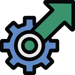 Poster - A gear icon shows progress in an isolated setting, representing upward momentum, with a teamwork concept and clean, minimalist design.