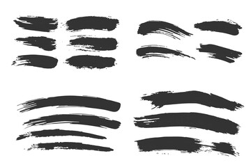 Aufkleber - Black brushstroke set varied thicknesses and textures on a white background