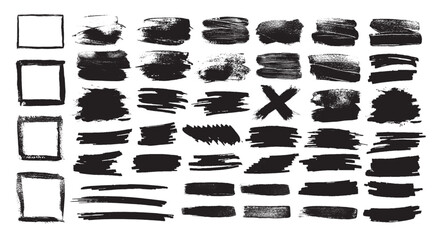 Poster - Black brush stroke elements arrayed in rows on a white background