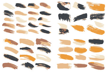 Poster - Brush stroke elements in beige brown black and orange arranged in rows and columns on a white background