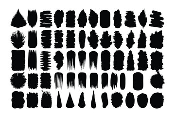 Poster - Collection black silhouette shapes including brushstrokes trees and abstract forms arranged on a white background