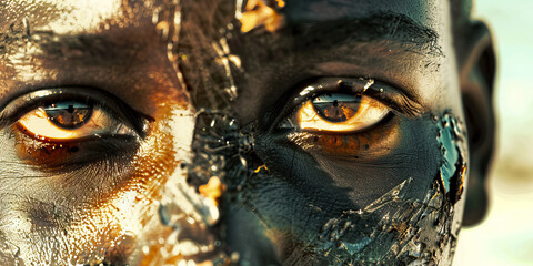 Poster - Close-up of Face with Textured Skin and Reflective Eyes