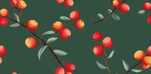 Poster - Simple Seamless Pattern of Fruit Illustrations on Dark Background