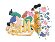 © Ivan Haidutski/Stocksy - Two people playing brass instrument, producing a burst of flowers