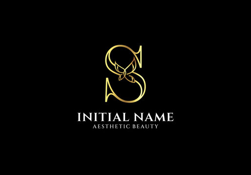Initial S Letter Logo Design with Butterfly or Leaf Element