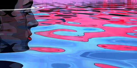 Poster - Abstract Illustration of Face in Pink and Blue Water