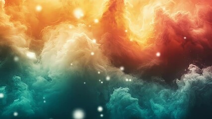 Poster - Abstract Nebula Cloudscape Background with Orange Teal Gradient and Sparkles