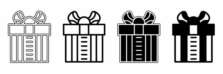 Poster - Black and white illustration of a gift box. Gift box icon collection with line. Stock vector illustration.
