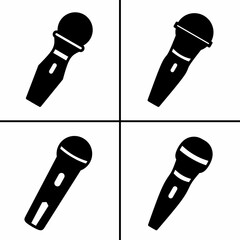 Poster - Vector black and white illustration of microphone icon for business. Stock vector design.