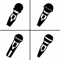 Poster - Vector black and white illustration of microphone icon for business. Stock vector design.