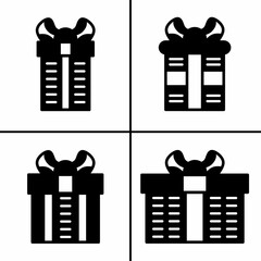 Poster - Vector black and white illustration of gift box icon for business. Stock vector design.