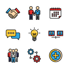 Poster - Business icons showing teamwork represent collaboration and planning with conceptual flat design elements.