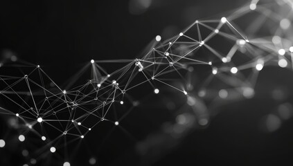 Fototapete - Abstract network of interconnected points and lines, creating a dynamic, flowing design in grayscale