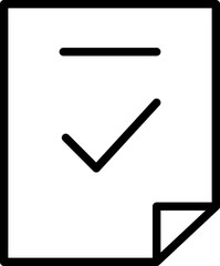 Fototapete - Document paper checkmark approval icon black white minimal symbol vector simple outline business agreement contract completed success confirmation mark sign page corner folded graphic illustration