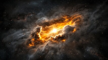 luminous orange nebula in dark space