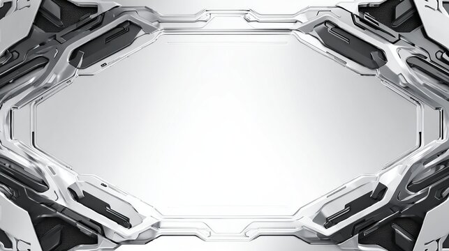 Futuristic, metallic, framed, blank, white panel