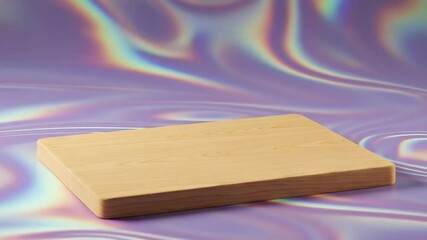 Wall Mural - Wooden platform on iridescent background, product display