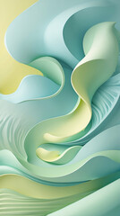 Aufkleber - pastel abstract green and yellow wavy background 3d gypsum wall panel surface for elegant architectural design projects 3d abstract wallpaper background