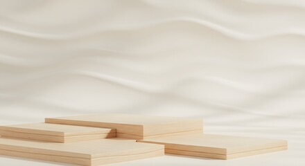 Aufkleber - Minimalist Wooden Platform Display with Soft Light and Abstract Background