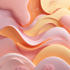 Aufkleber - modern architectural design pastel wave texture abstract gypsum wall in 3d peach orange yellow tones for interior decor 3d abstract wallpaper background