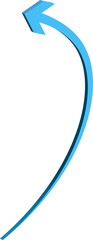 Poster - A bright blue 3d arrow curves upwards and to the left on a white background
