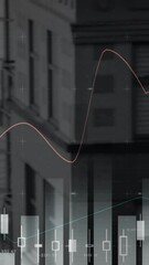 Poster - Digital composition of financial data processing against tall buildings in background