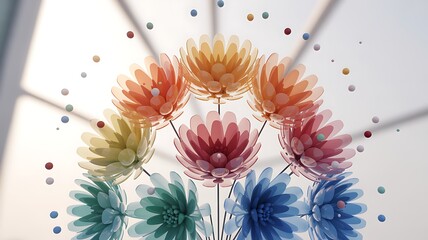 Poster - Colorful translucent flowers with floating spheres image
