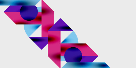 Poster - Abstract geometric shapes overlap, creating vibrant pink, purple, blue composition. Minimalist design with soft gradients.