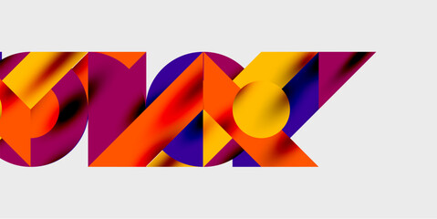 Aufkleber - Abstract geometric shapes overlap, creating vibrant color gradients. Composition features orange, purple, yellow hues against dark background.