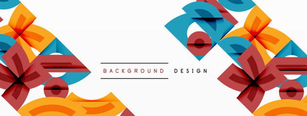 Poster - Abstract geometric shapes overlap, creating vibrant colorful background. Design features layered elements, modern aesthetic.