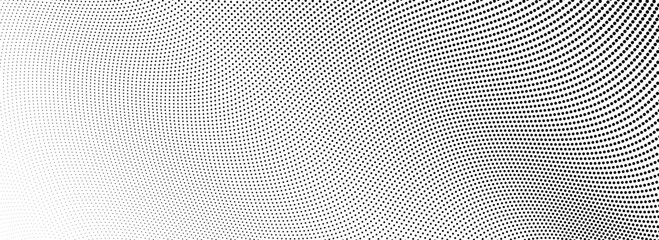 Poster - Abstract wave dotted line background. Tech dynamic dash stripe texture. Black warped and curved lines wallpaper for design template, presentation, brochure, leaflet, booklet. Vector backdrop