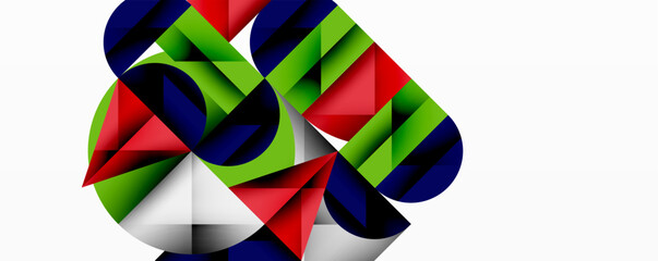 Aufkleber - Abstract geometric design. Shapes overlap, creating dynamic visual effect. Colors include red, green, navy, white. Modern aesthetic.