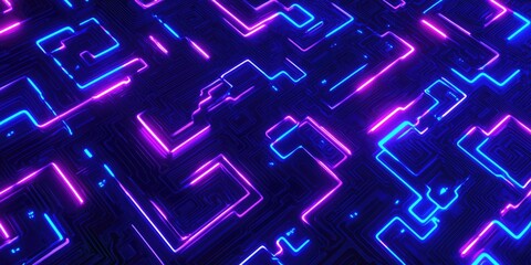 Fototapete - Abstract circuit board with vibrant neon lines
