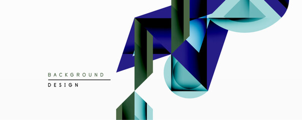 Aufkleber - Abstract geometric design features overlapping blue, teal, dark shapes. Gradient colors create depth, modern aesthetic. Minimalist composition suits backgrounds, presentations.