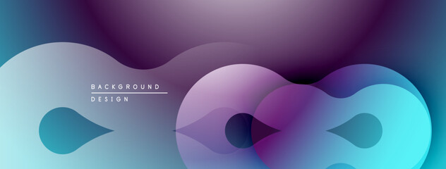 Poster - Abstract flowing shapes, purple hues dominate. Gradient colors create depth, modern design element. Minimalist aesthetic.