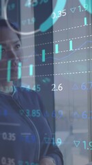 Poster - Animation of financial data processing over asian businesswoman thinking