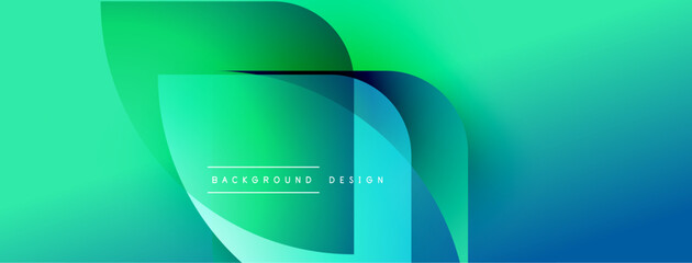 Poster - Abstract gradient shapes overlap creating dynamic visual effect. Teal, turquoise, blue hues dominate composition. Modern design element.
