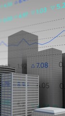 Poster - Digital animation of stock market data processing over 3d building model against grey background