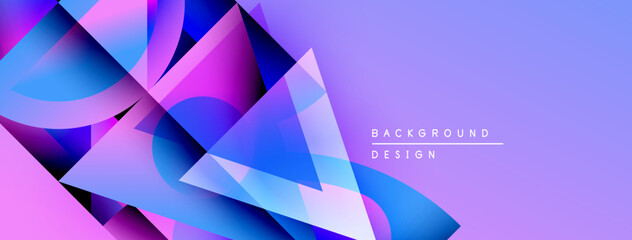 Aufkleber - Abstract geometric shapes overlap, creating vibrant purple, blue gradients. Background suggests modern design elements, digital art style.