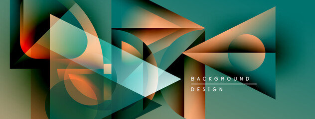 Poster - Abstract geometric composition. Teal, orange hues blend, creating dynamic visual effect. Modern design elements present layered shapes.