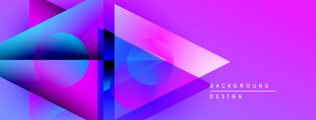 Fototapete - Abstract geometric shapes overlap, creating vibrant purple gradient background. Modern design elements suggest digital art composition.