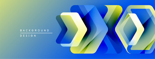 Poster - Abstract geometric shapes overlap, creating vibrant blue, yellow gradient. Modern design element for backgrounds, presentations.