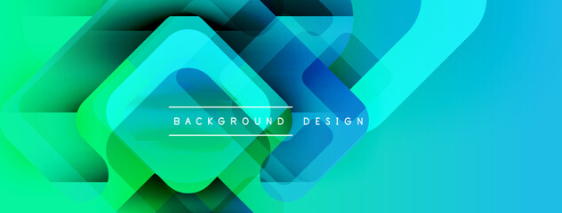 Poster - Abstract geometric shapes, vibrant blue, green gradients. Modern design elements create dynamic visual texture. Background features layered squares.