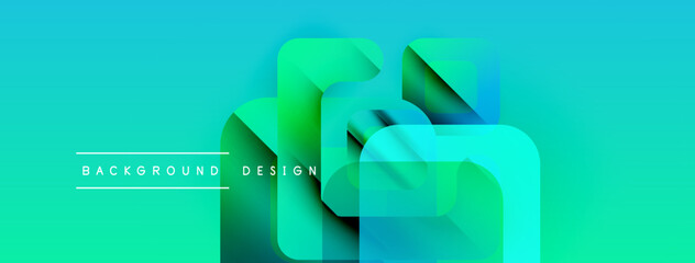 Aufkleber - Abstract geometric shapes overlap, creating vibrant turquoise gradient. Text reads background design. Modern visual presentation.
