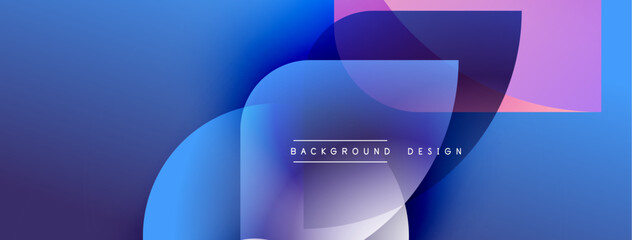Fototapete - Abstract blue design features overlapping shapes, gradients. Modern aesthetic, suitable for backgrounds, presentations. Minimalist style.