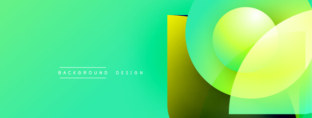 Poster - Abstract fluid shapes overlap, creating vibrant gradient effect. Green background complements yellow, turquoise elements. Modern design.